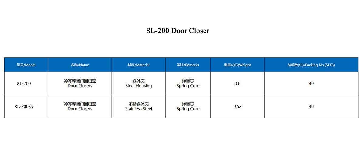SL-200 cold room door closer technical data